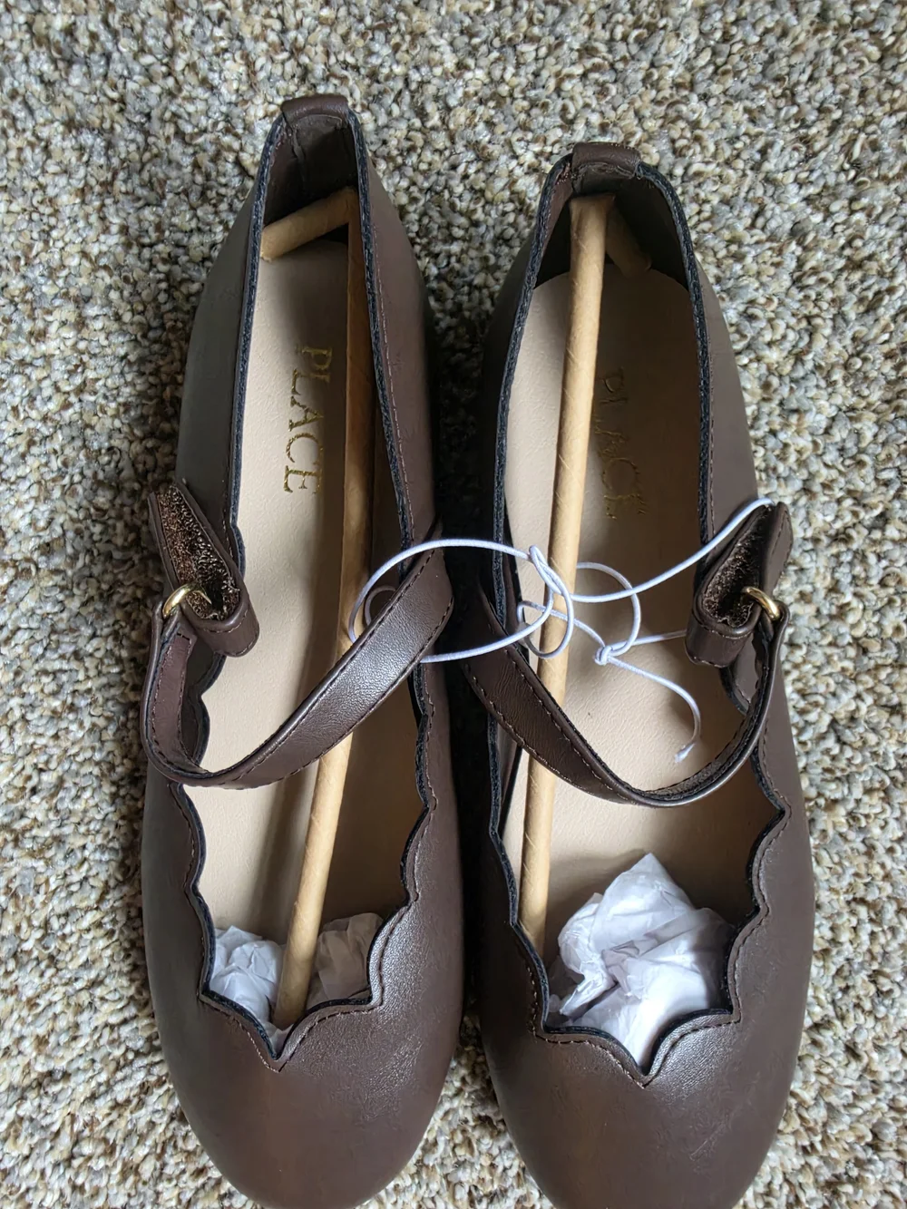 Place Girls' Dark Brown Scalloped Mary Jane Shoes
